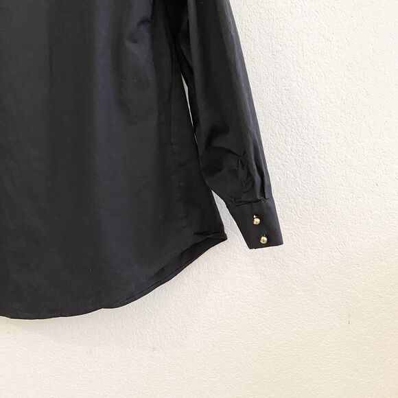 Soft‎ Surroundings Black High Collar Tunic Button Up Blouse Top M Cotton Blend - Picture 9 of 11